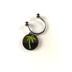 Palm Tree Screw Keychain Silver Tone Green Futurist Unusually Beach Ocean